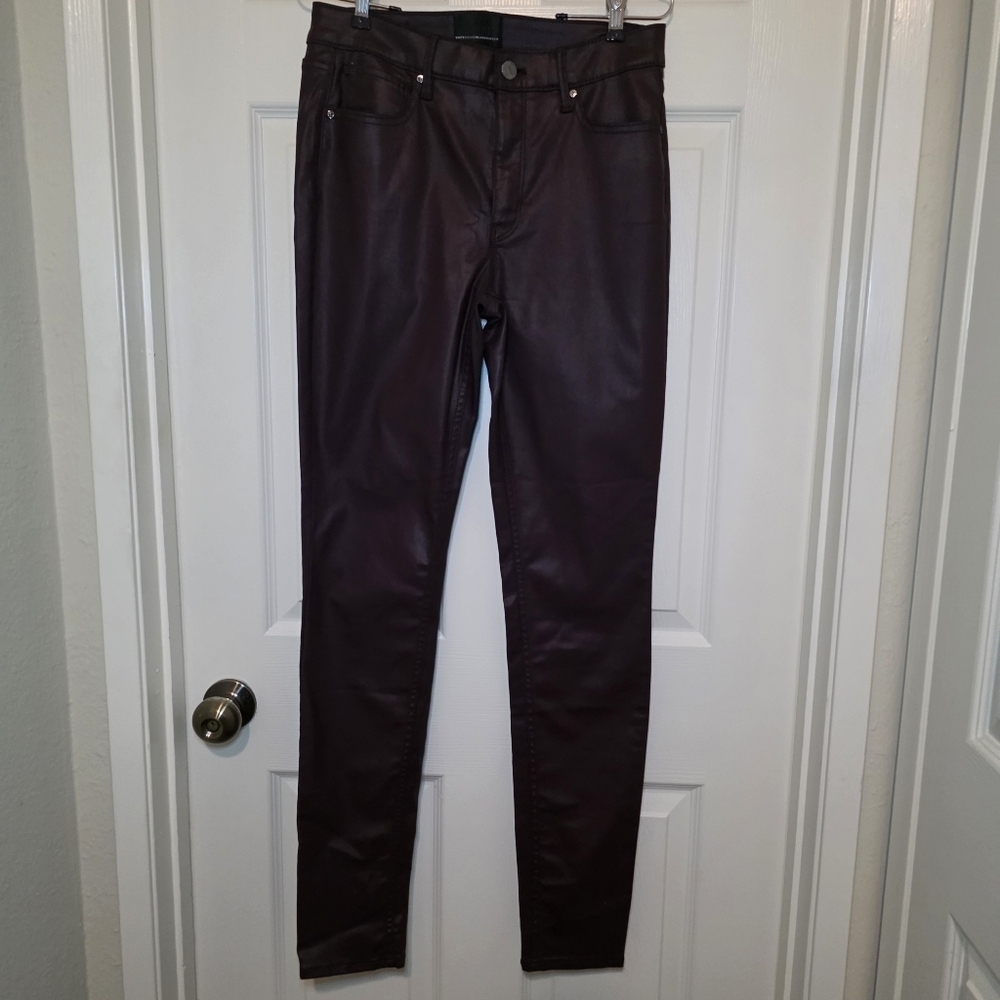 White House Black Market Sz 8L Hi-Rise Coated Skinny Jean Vegas Black Cherry